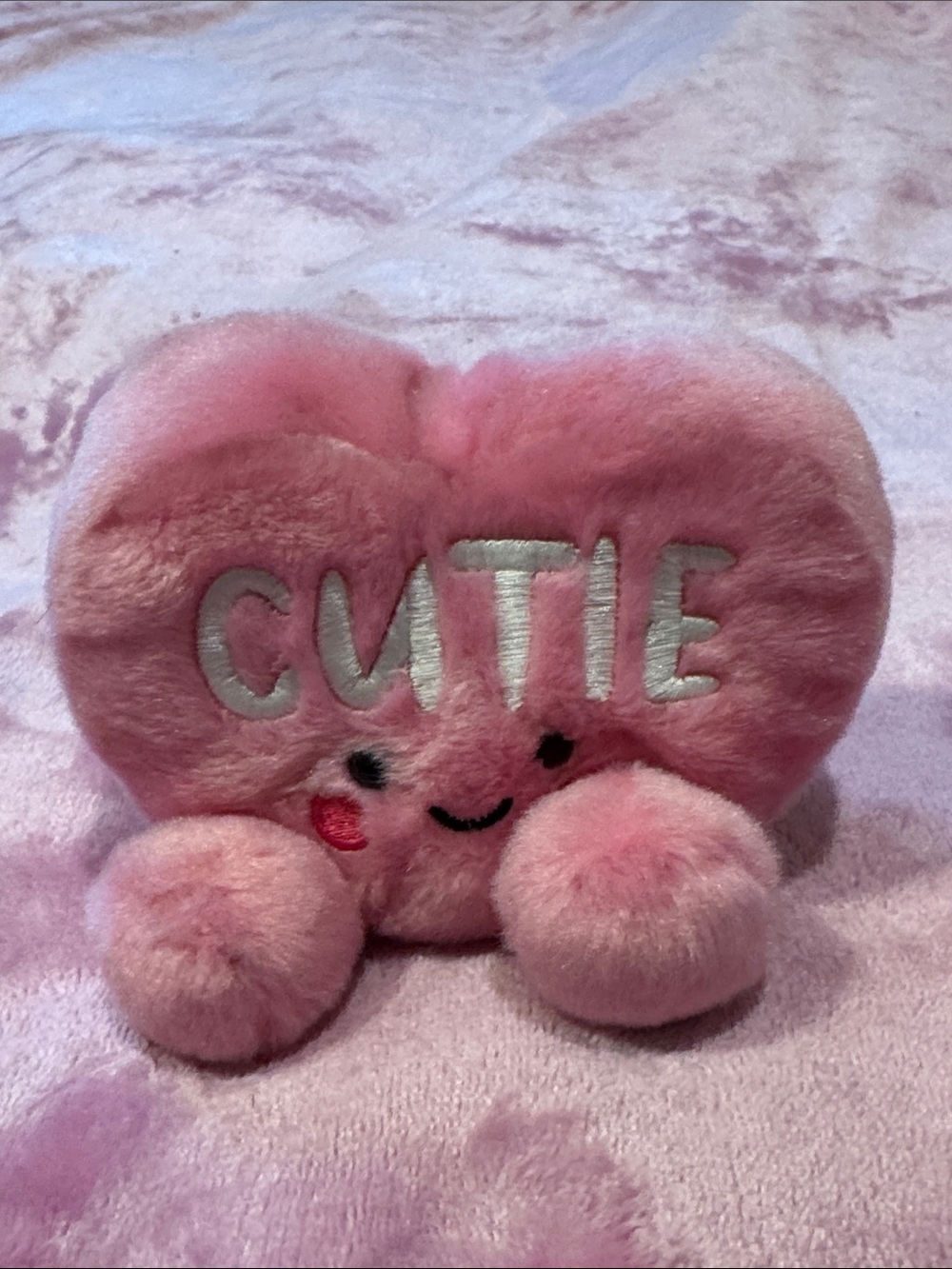 Pink Plush Heart Pillow "CUTIE"